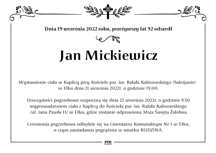 Jan Mickiewicz - nekrolog